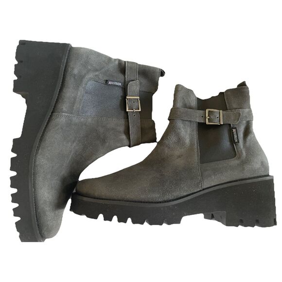 Mephisto Women's Fauve Wedge Boots Ankle Zip Bootie Carbon Velvet Suede Size 10 - Picture 5 of 7